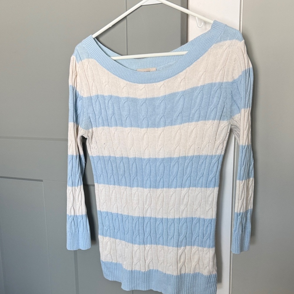 LOFT Blue and White Striped Sweater